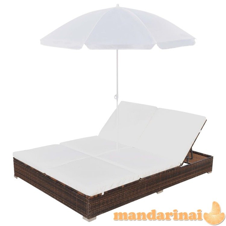 Saulės gultas su skėčiu, poliratanas, rudas