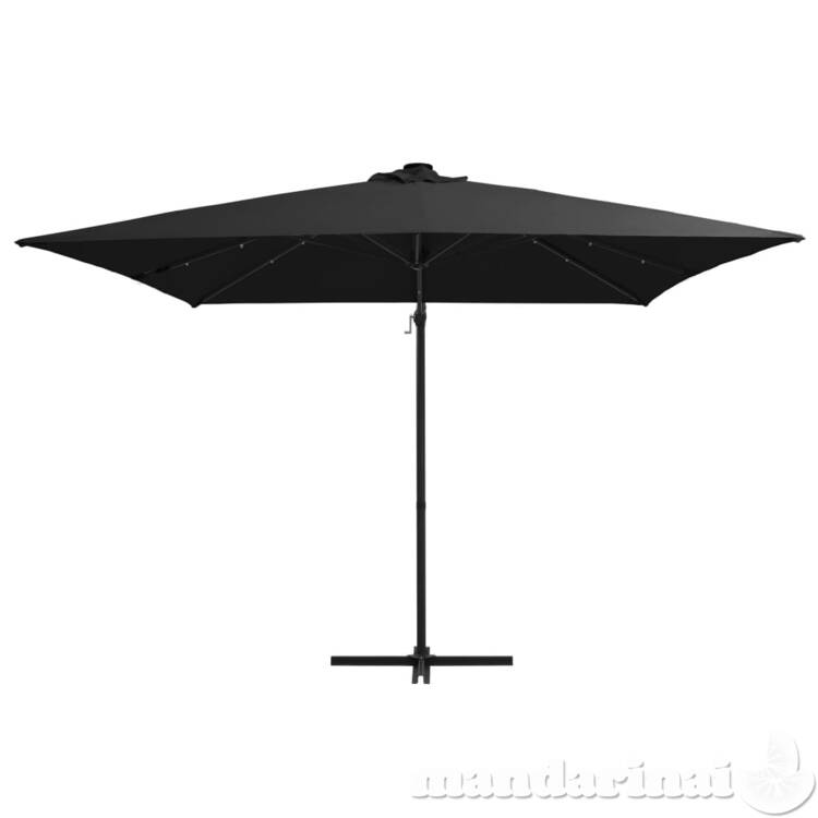 Gembinis skėtis su led/plieniniu stulpu, juodas, 250x250cm