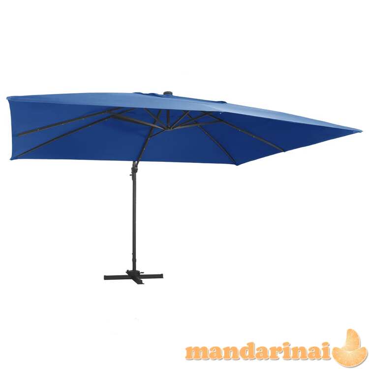 Gembinis skėtis su led/aliuminio stulpu, mėlynas, 400x300cm