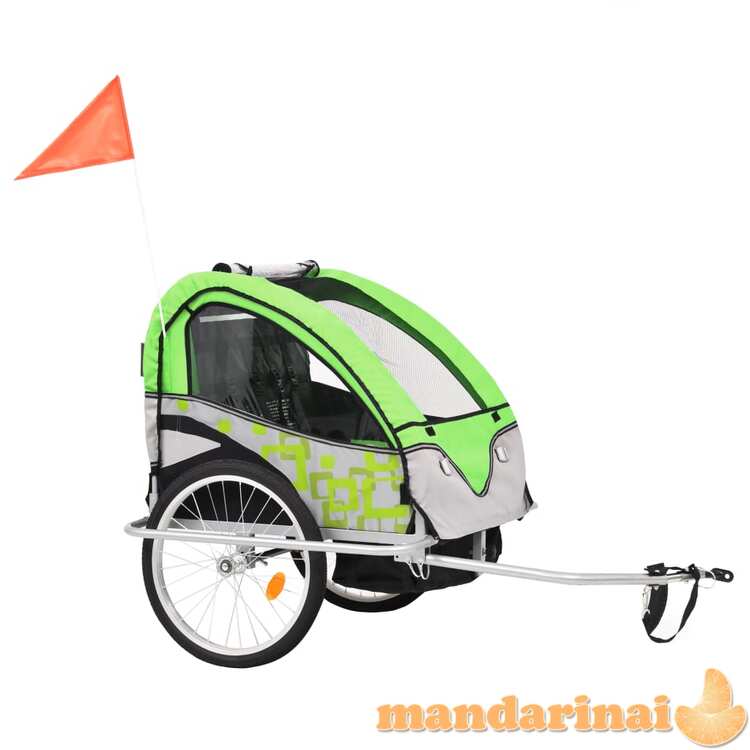 2-1 vaikiškas dviratis-priekaba ir vežimėlis, žalia ir pilka