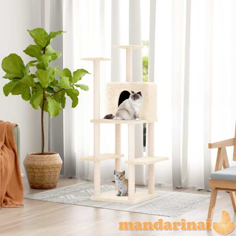 Draskyklė katėms su stovais iš sizalio, kreminė, 144,5cm
