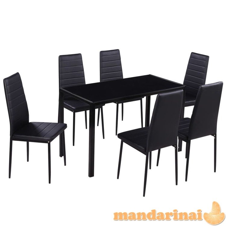 7 dalių valgomojo stalo ir kėdžių komplektas, juodas