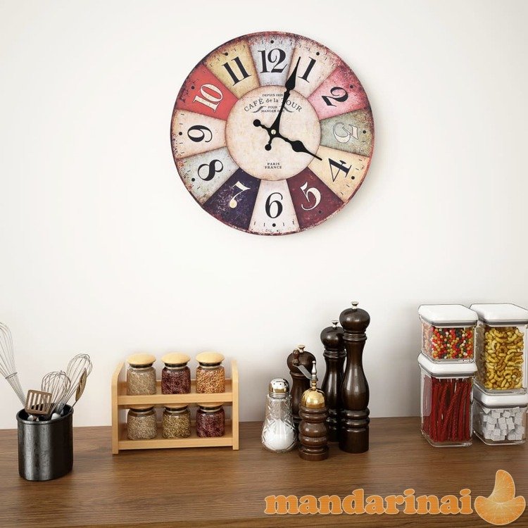Sieninis laikrodis, 30 cm, spalvotas, vintažinio dizaino