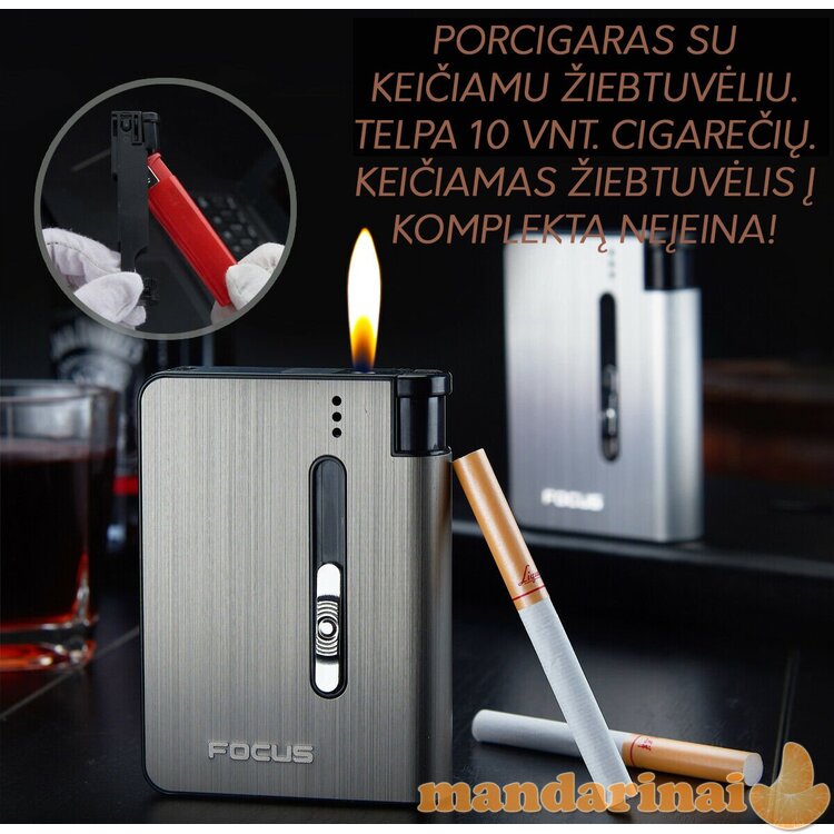 Cigarečių dėklas - porcigaras su keičiamu žiebtuvėliu