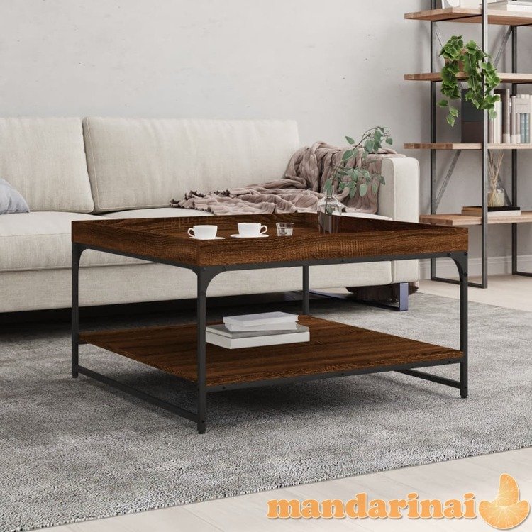 Kavos staliukas, rudas ąžuolo, 80x80x45cm, mediena ir geležis