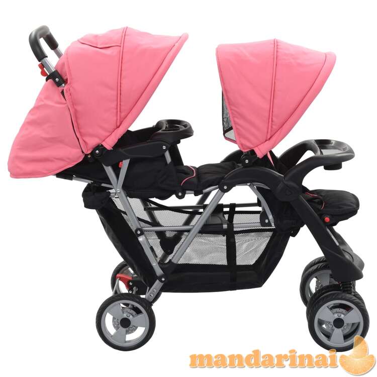 Vaikiškas dvivietis vežimėlis, rožinis/juodas, plienas