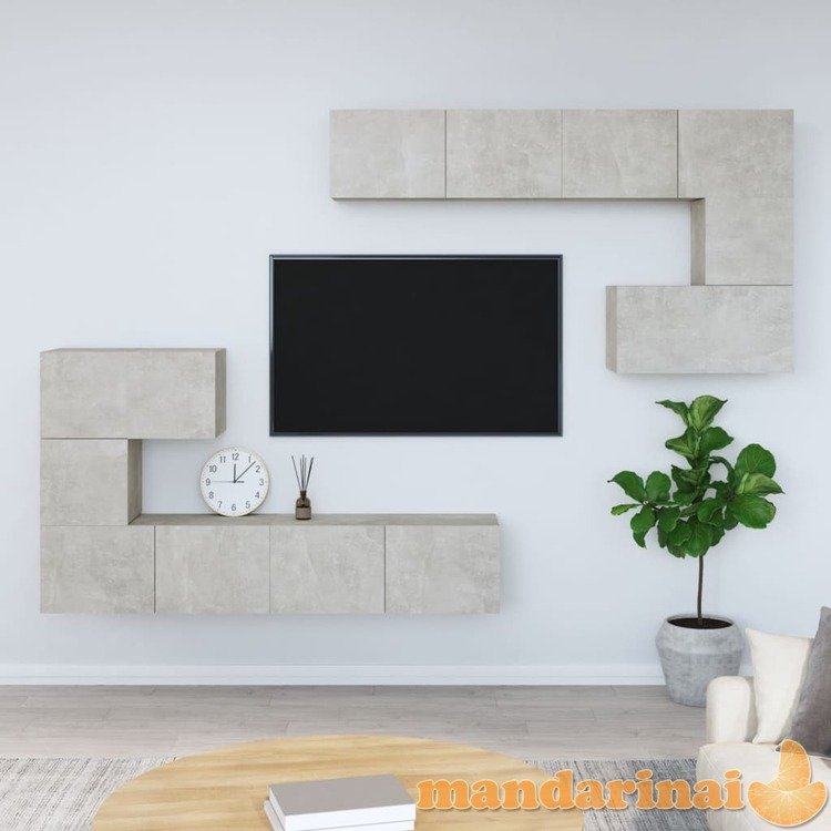 Sieninė televizoriaus spintelė, betono pilka, apdirbta mediena