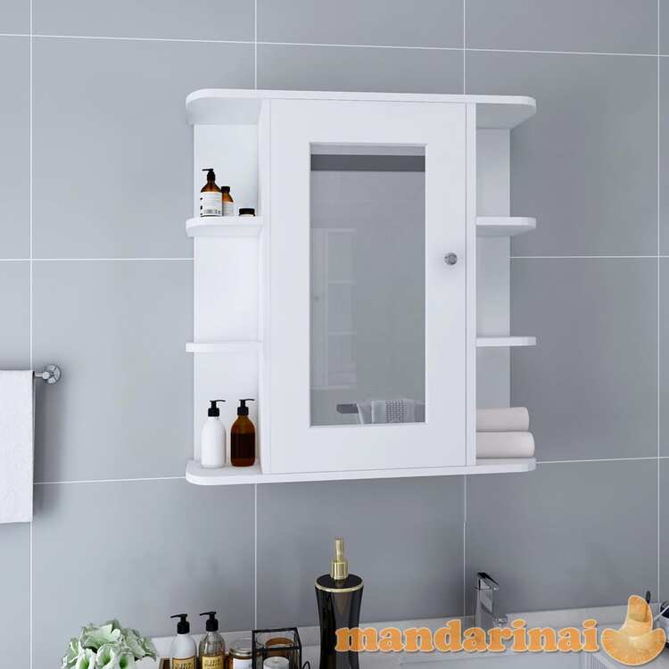 Vonios kambario spintelė su veidrodžiu, balta, 66x17x63cm, mdf