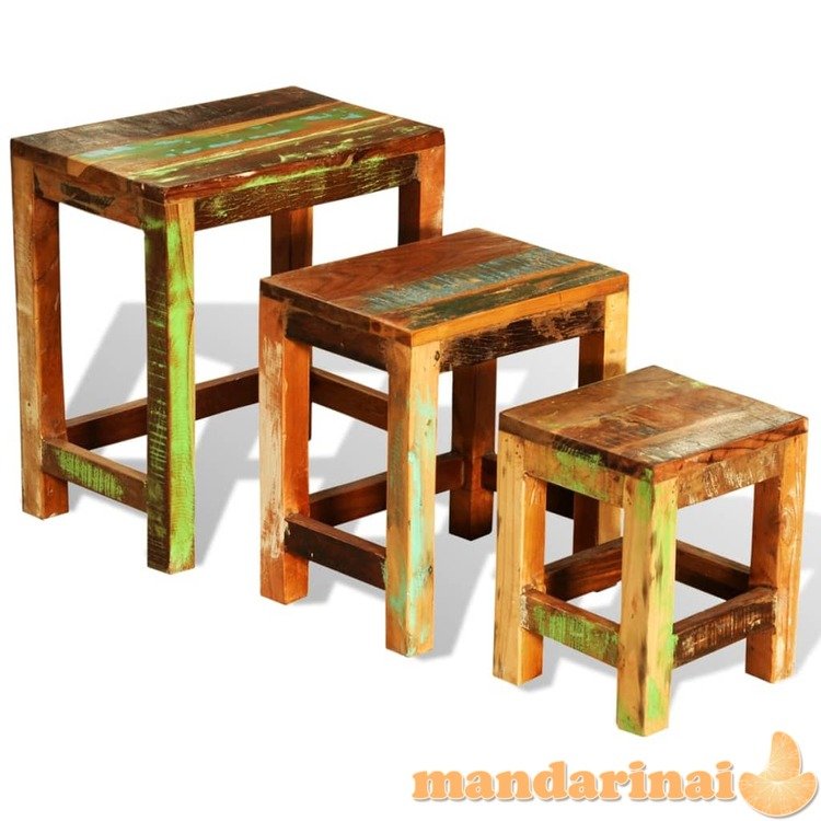 Sudedamų staliukų kompl., 3d., vintaž., perdirbt. mediena
