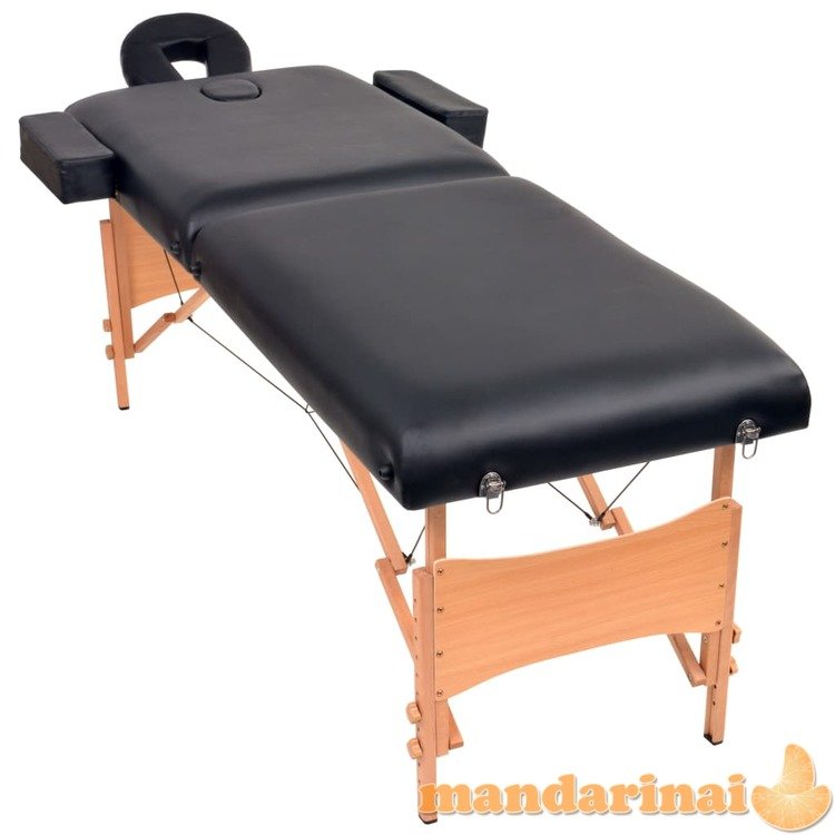 Sulankstomas masažo stalas, juodas, 2 zonų, 10cm storio