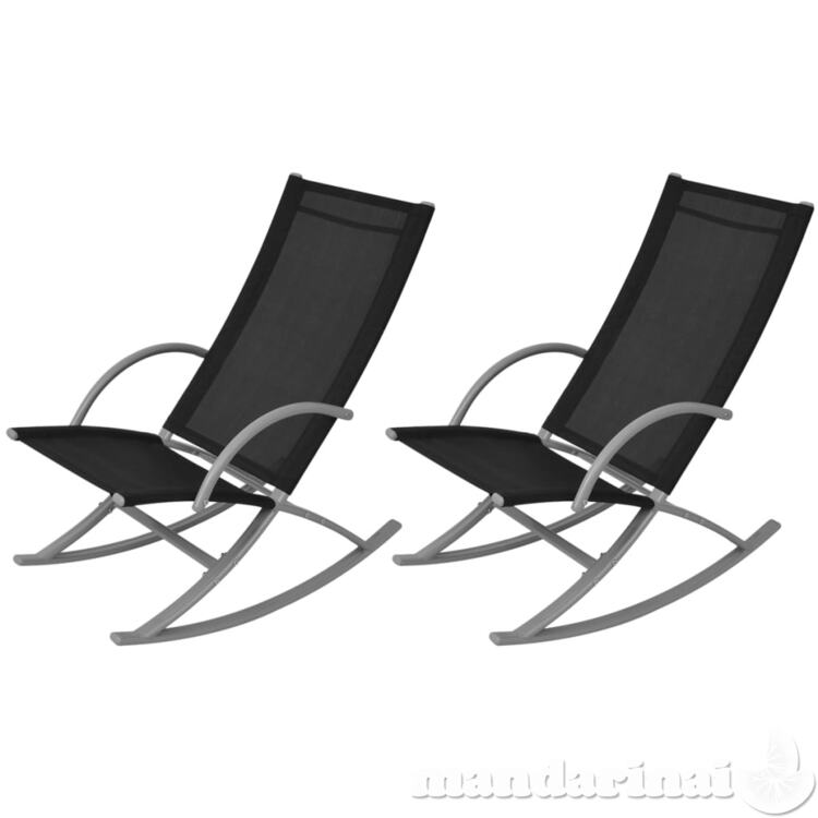Sodo supamoji kėdė, 2 vnt., plienas ir tekstilenas, juoda