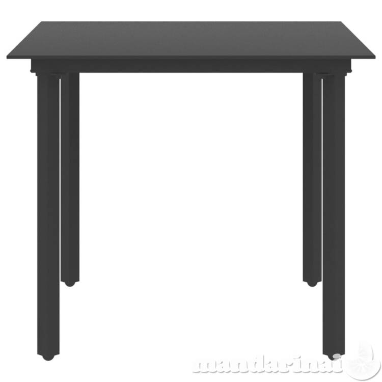 Sodo valgomojo stalas, juodas, 80x80x74cm, plienas ir stiklas