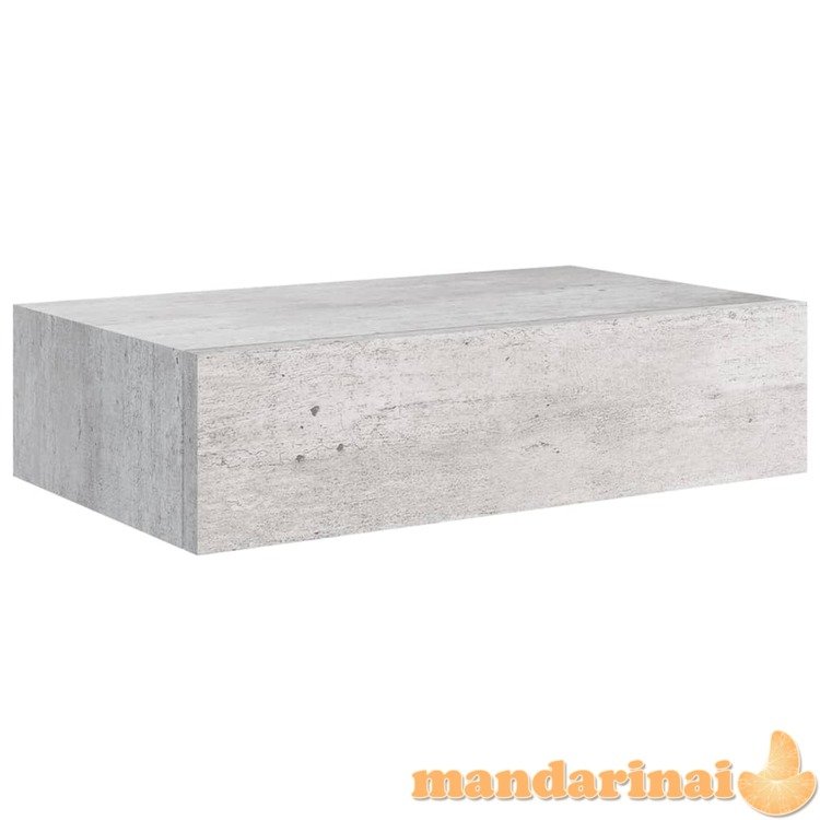 Sieninė lentyna su stalčiumi, betono pilka, 40x23,5x10cm, mdf