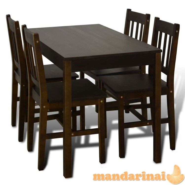 Medinis valgomojo stalas su  4 kėdėmis, rudos spalvos