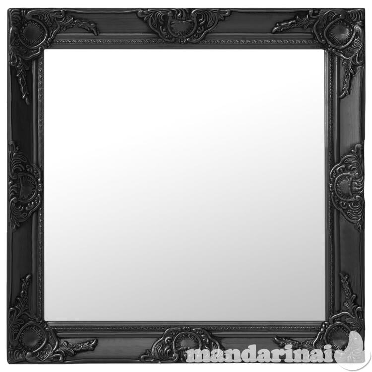 Sieninis veidrodis, juodos spalvos, 60x60cm, barokinis stilius