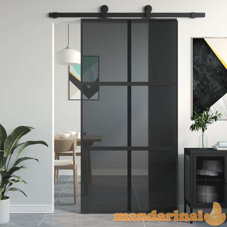 Stumdomos durys, juodos, 102,5x205cm, stiklas ir aliuminis