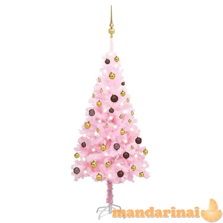 Dirbtinė kalėdų eglutė su žaisliukais, rožinė, 120cm, pvc