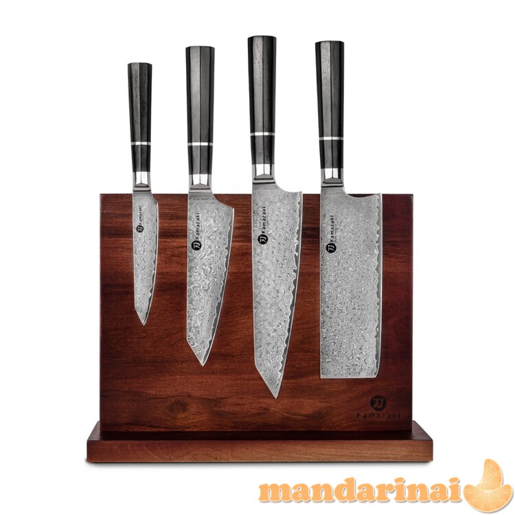 Damasko plieno peilių rinkinys su stovu KAMAZAKI 