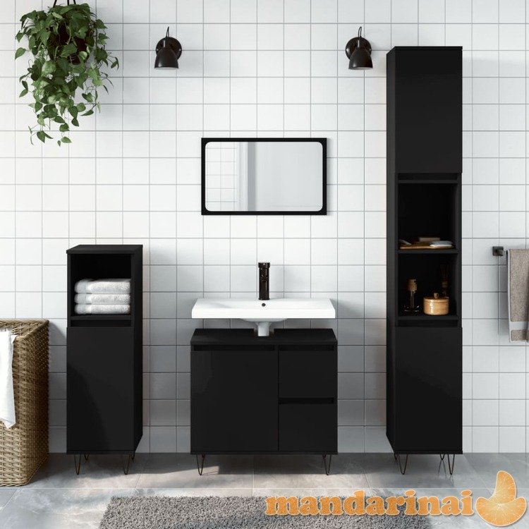 Vonios kambario spintelė, juoda, 30x30x190cm, apdirbta mediena