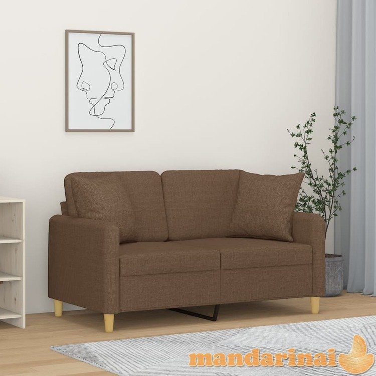 Dvivietė sofa su pagalvėlėmis, rudos spalvos, 120cm, audinys