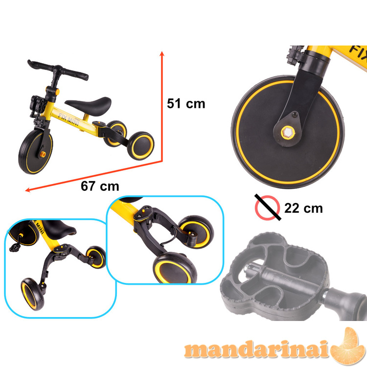 Trike Fix Mini visureigis triratis 3 in 1 su geltonais pedalais