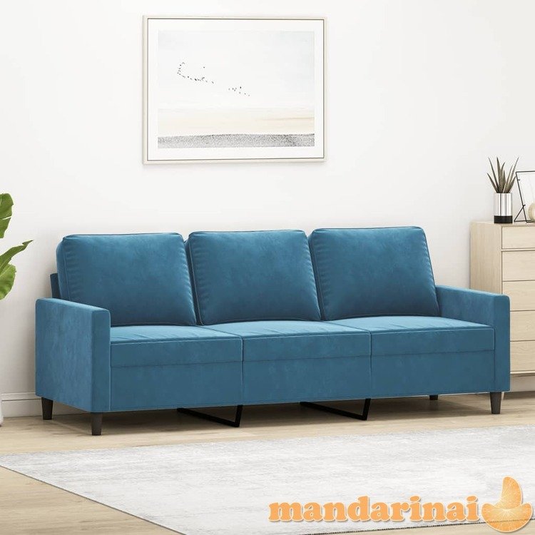 Trivietė sofa, mėlynos spalvos, 180cm, aksomas