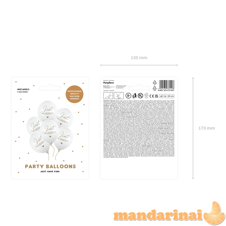 Balloons 30cm, Just Married, Pastel Pure White (1 pkt / 6 pc.) 3