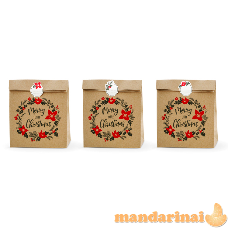 Gift bags Merry Little Christmas, kraft, 25x11x27cm (1 pkt / 3 pc.)