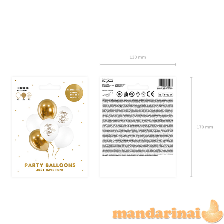 Balloons 30cm, Happy Birthday To You, mix (1 pkt / 6 pc.)