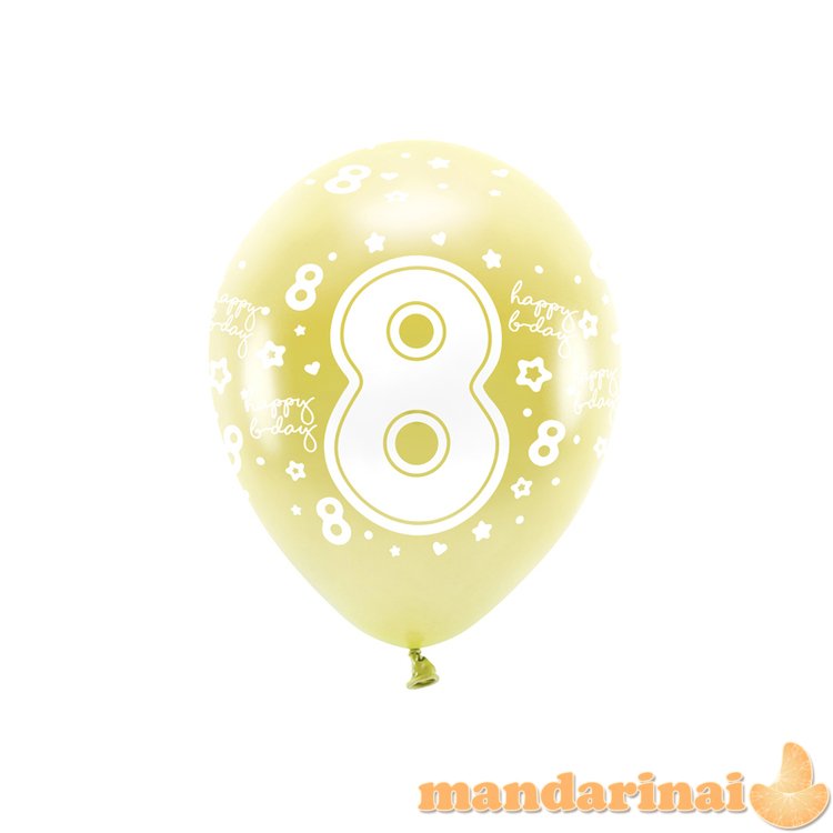 Metallic Eco Balloons 33 cm, Number    8   , light gold (1 pkt / 6 pc.)