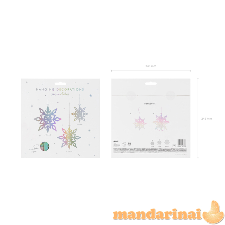 Hanging decoration Snowflakes, iridescent, 15-25cm (1 pkt / 6 pc.)