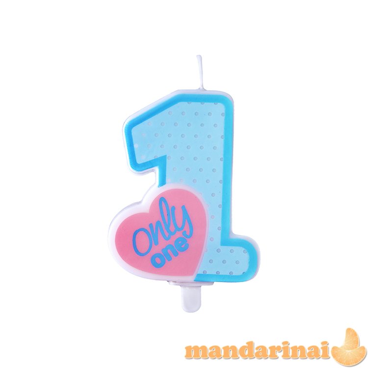 Birthday candle Only One, sky-blue, 8cm