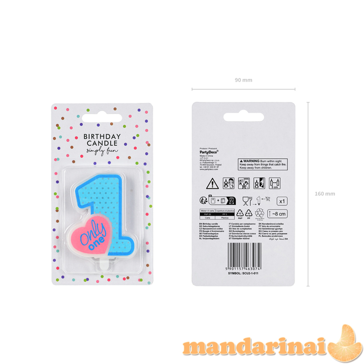 Birthday candle Only One, sky-blue, 8cm 1