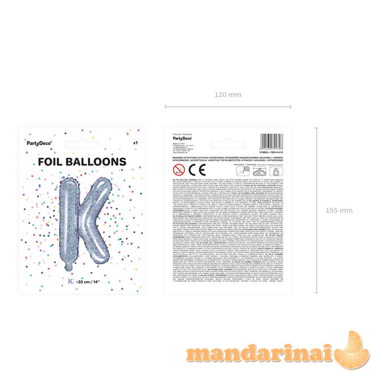 Foil Balloon Letter   K  , 35cm, holographic