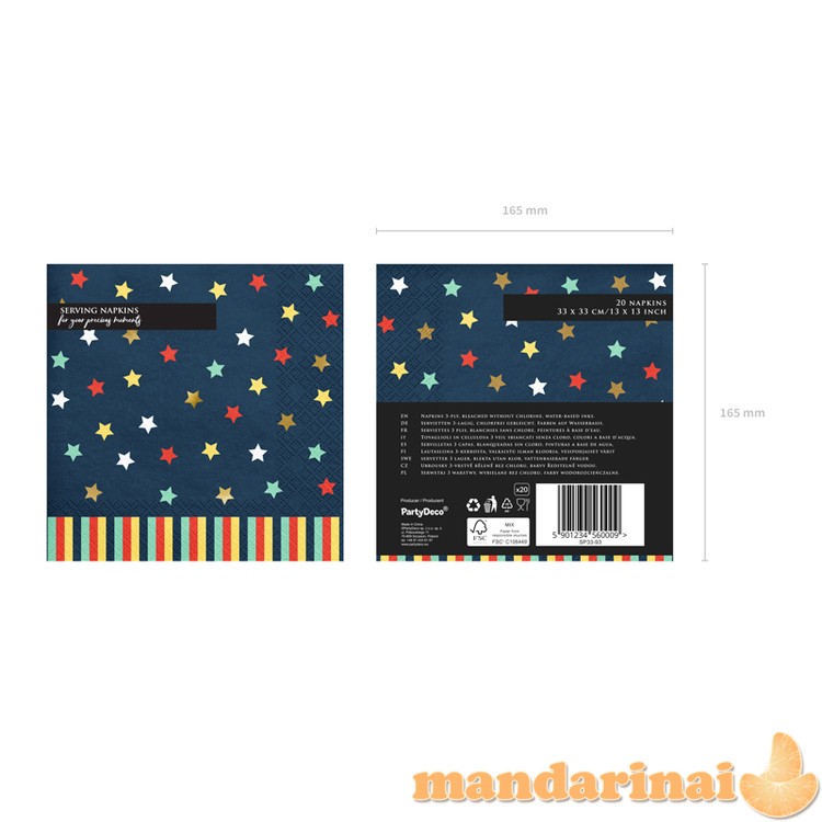 Napkins Stars, 33x33 cm, navy blue (1 pkt / 12 pc.)