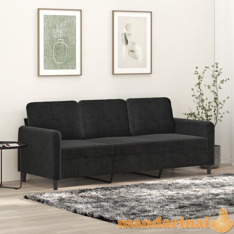 Trivietė sofa, juodos spalvos, 180cm, aksomas