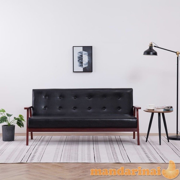 Trivietė sofa, juodos spalvos, dirbtinė oda