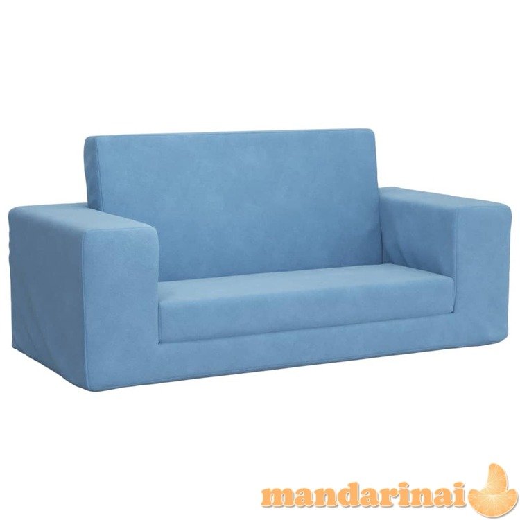 Vaikiška dvivietė sofa-lova, mėlynos spalvos, minkštas pliušas