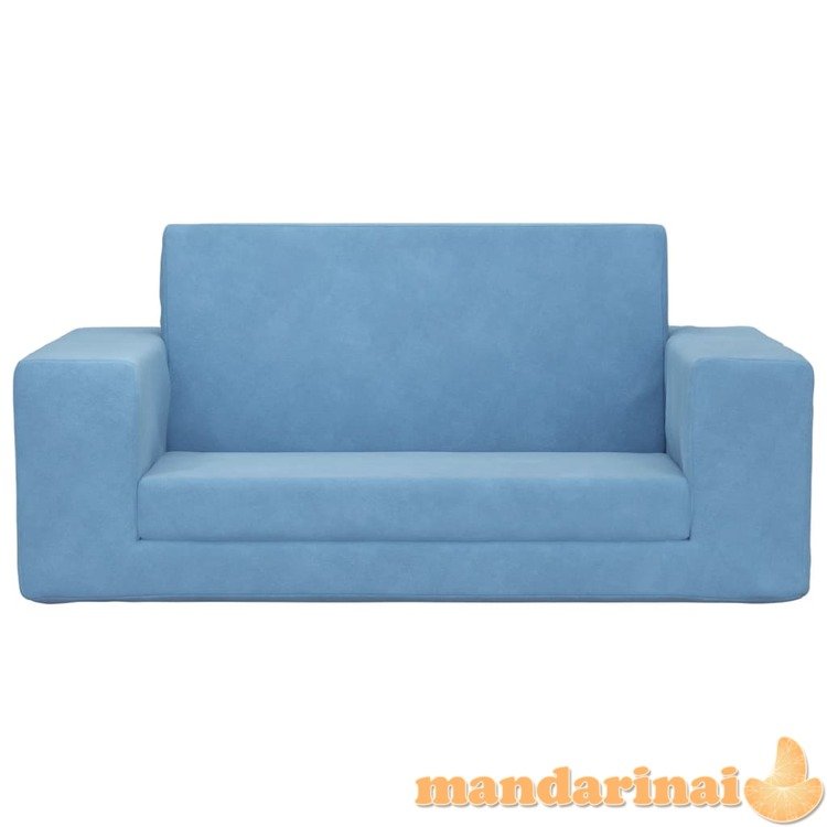 Vaikiška dvivietė sofa-lova, mėlynos spalvos, minkštas pliušas