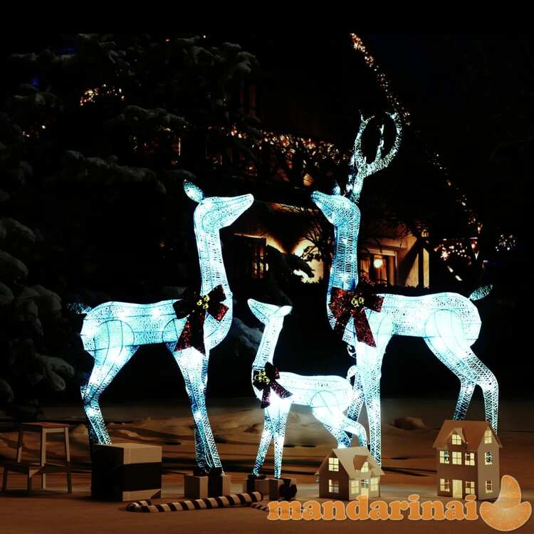 Kalėdinė dekoracija elnių šeima, balta ir sidabrinė, 201 led