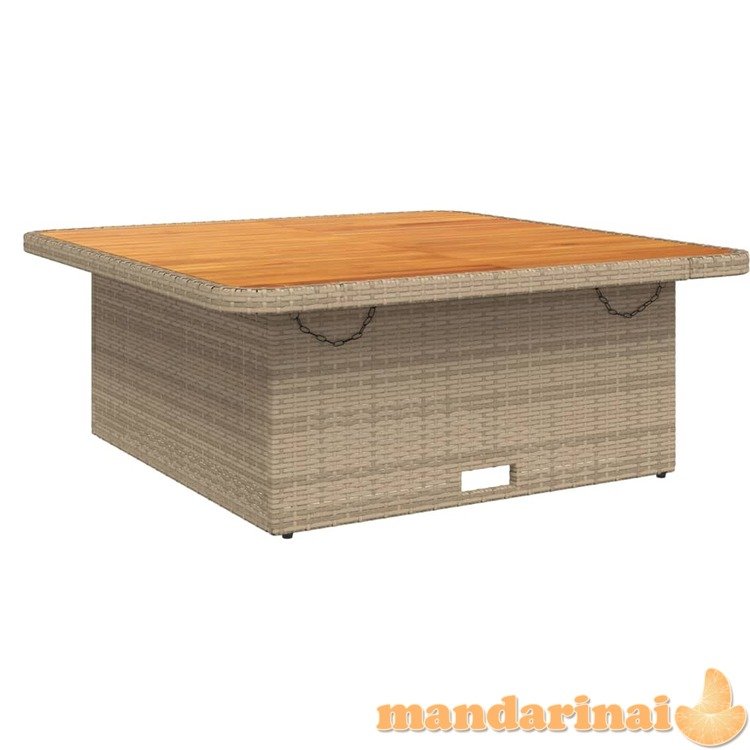 Sodo stalas, smėlio, 110x110x71cm, poliratanas/akacijos mediena