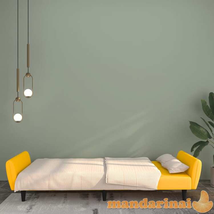 Dvivietė sofa-lova, geltonos spalvos, aksomas