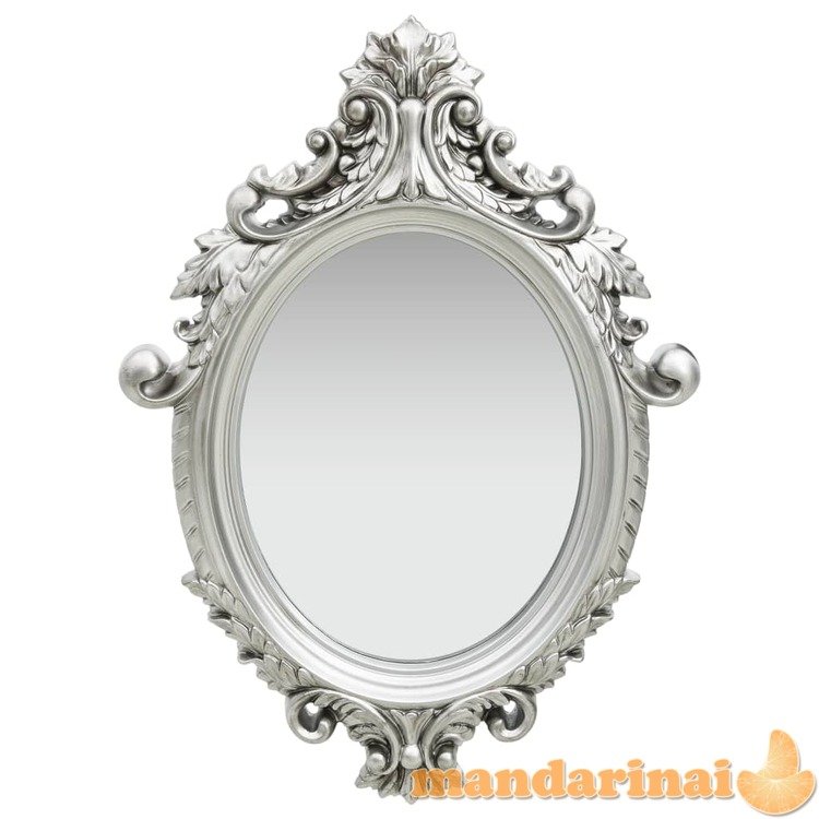 Sieninis veidrodis, sidabrinės spalvos, 56x76cm, rūmų stiliaus