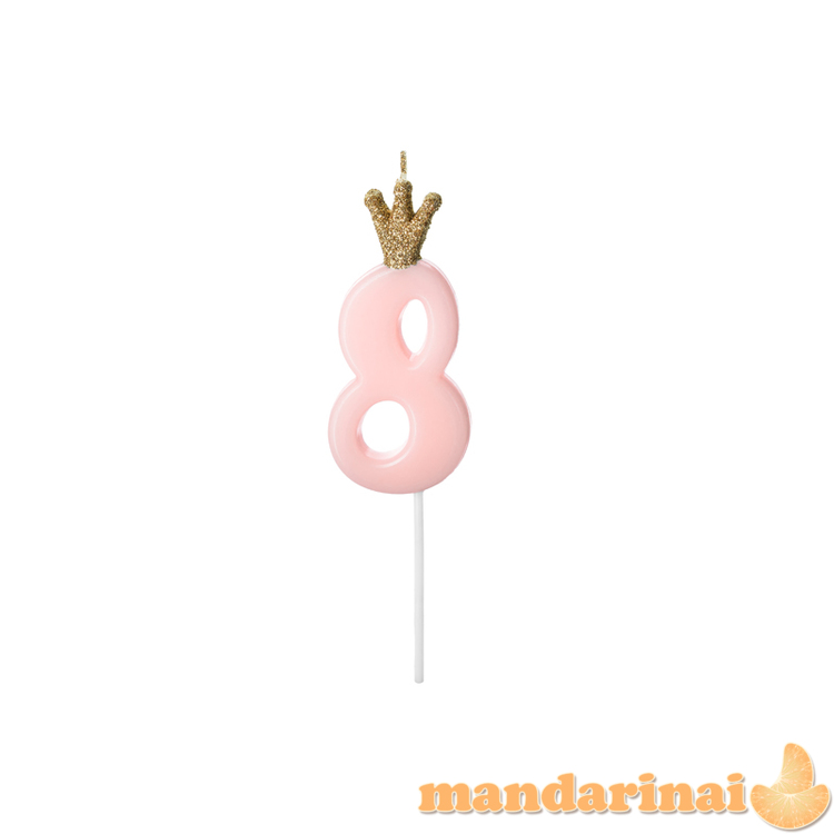 Birthday candle Number 8, light pink, 9.5cm