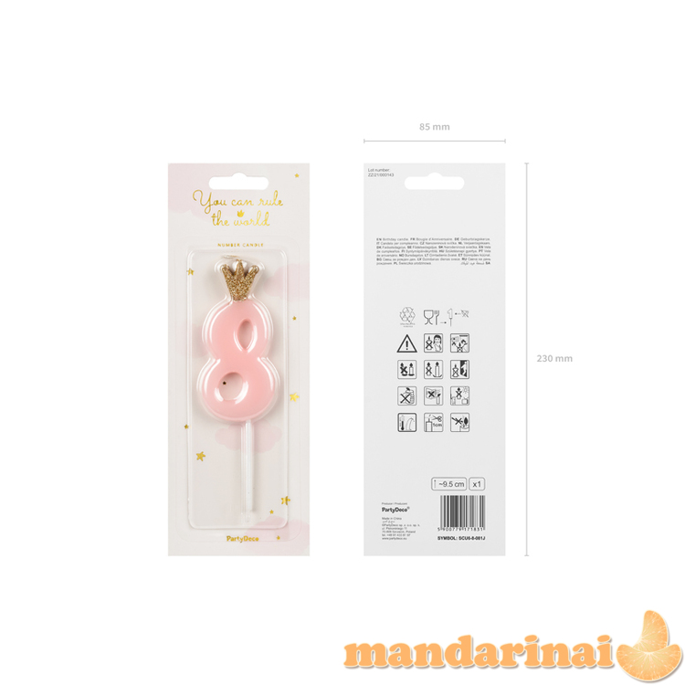 Birthday candle Number 8, light pink, 9.5cm 3