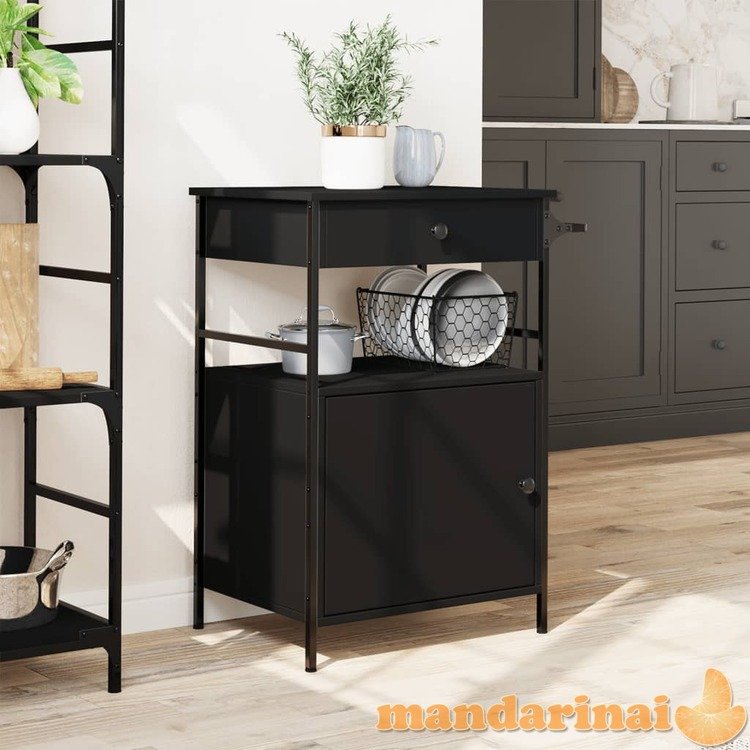 Virtuvės vežimėlis, juodas, 56x43x89,5cm, apdirbta mediena