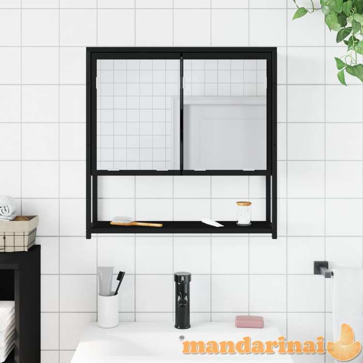 Veidrodinė vonios spintelė, juoda, 60x16x60cm, apdirbta mediena
