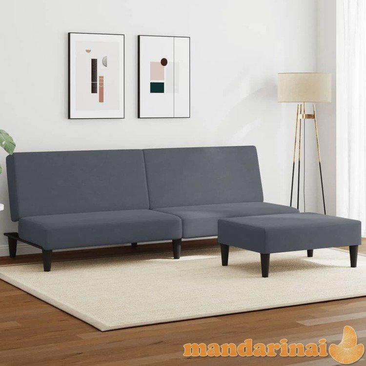 Dvivietė sofa-lova su pakoja, tamsiai pilkos spalvos, aksomas