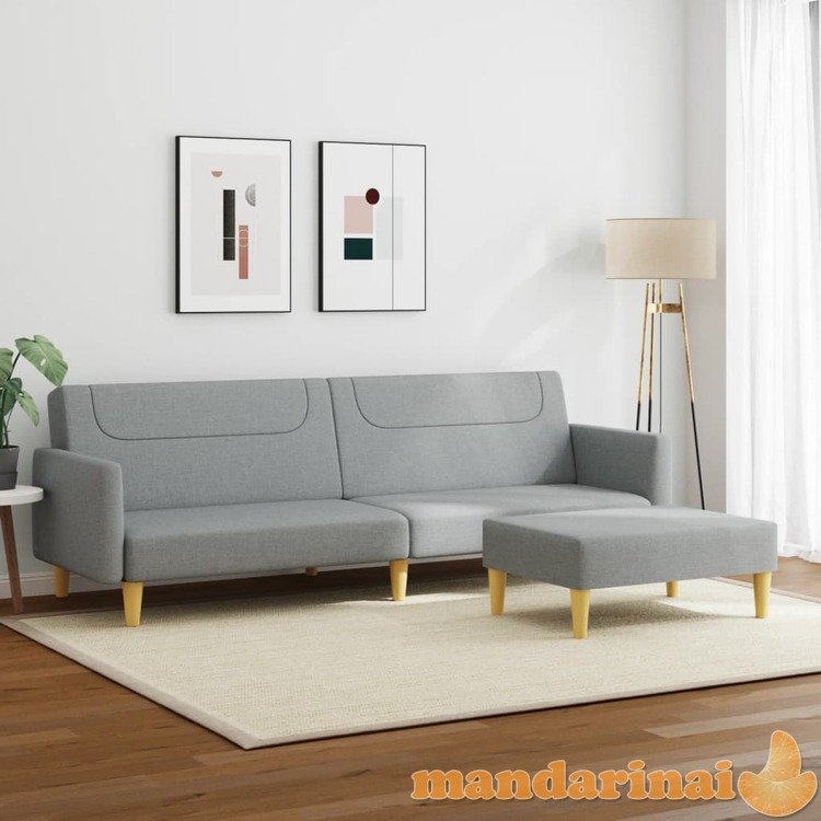 Dvivietė sofa-lova su pakoja, šviesiai pilkos spalvos, audinys