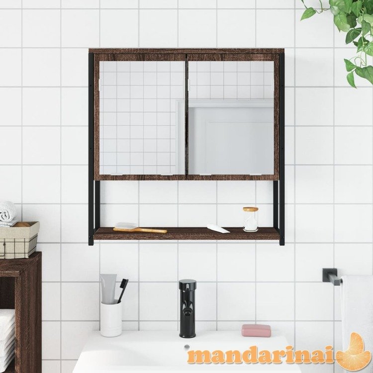 Veidrodinė vonios spintelė, ruda ąžuolo, 60x16x60cm, mediena